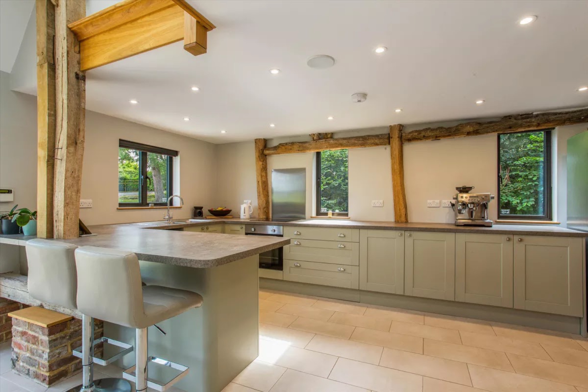 Kitchen beneath the exposed frame