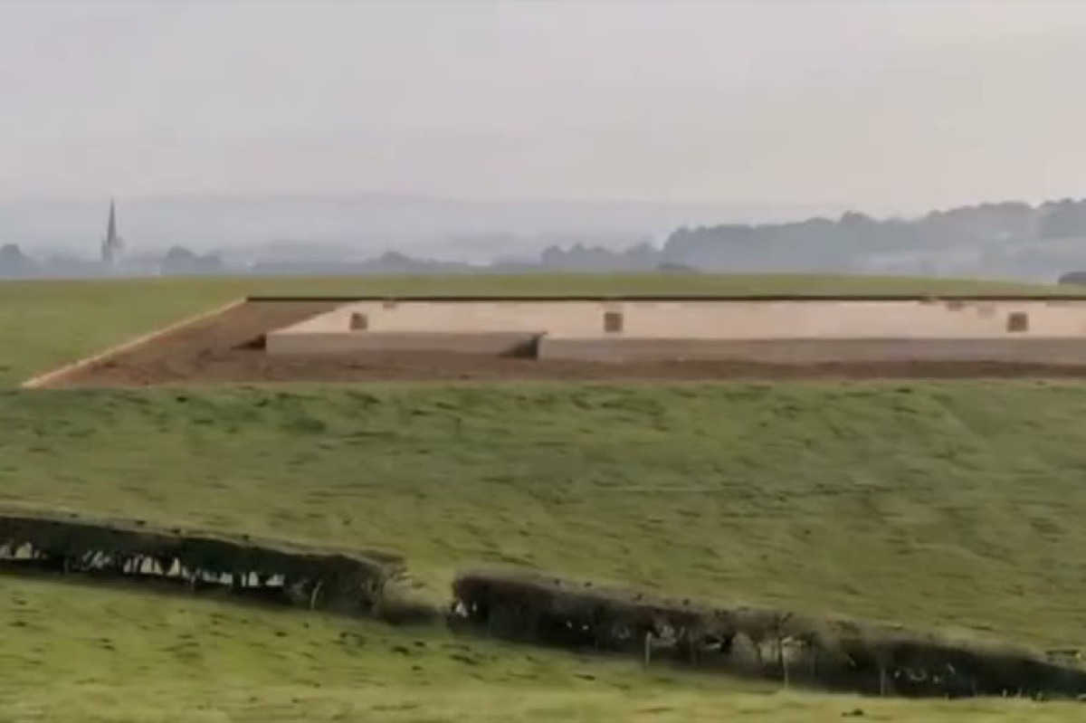 Excavated site with foundations set out