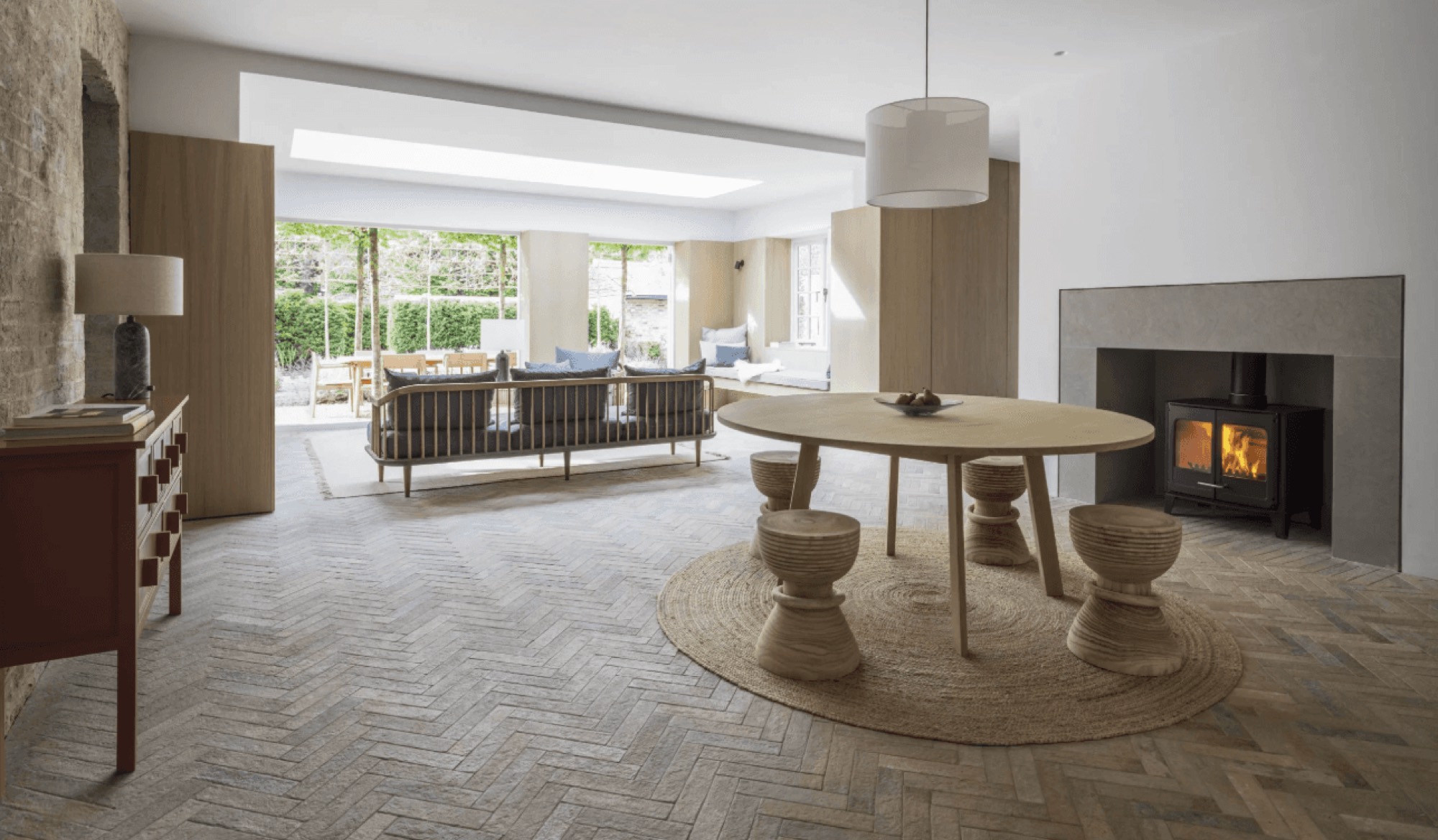 A finished open-plan living space
